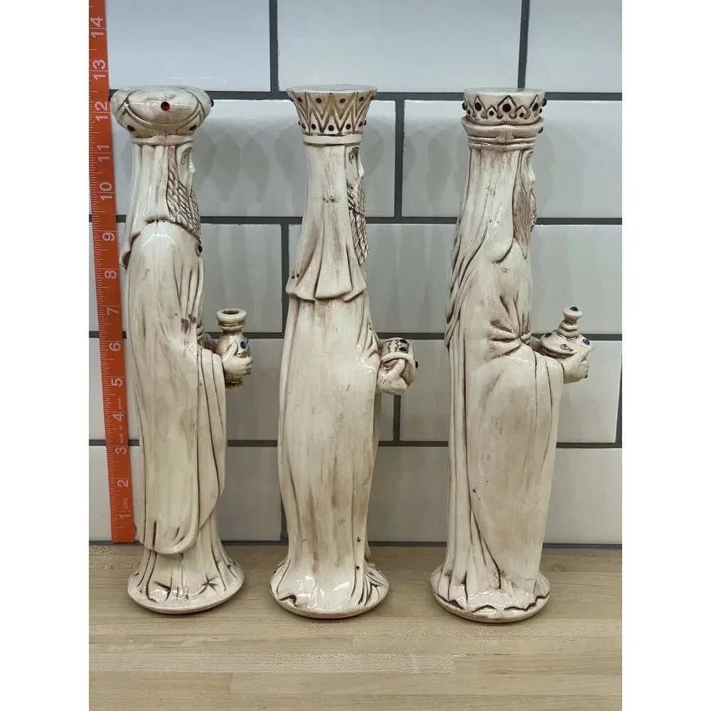 JEWELED Vintage 3‎ Wise Men 13” TALL Ceramic Christmas Decor Nativity RARE